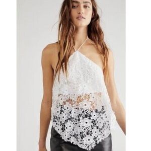 Free People Seychelle Lace Halter Top In Ivory Size Large